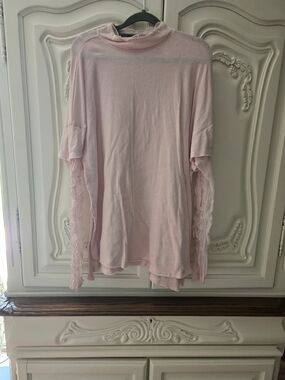 Free People Blush Pink Long Sleeve Top with Fringe Sleeve Accents